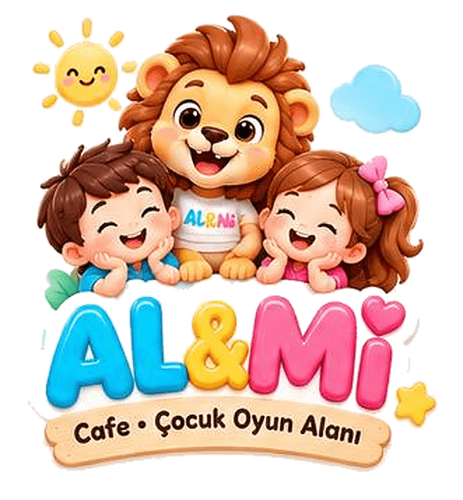 AL&Mİ logosu: aslan maskot ve iki çocuk; Cafe • Çocuk Oyun Alanı