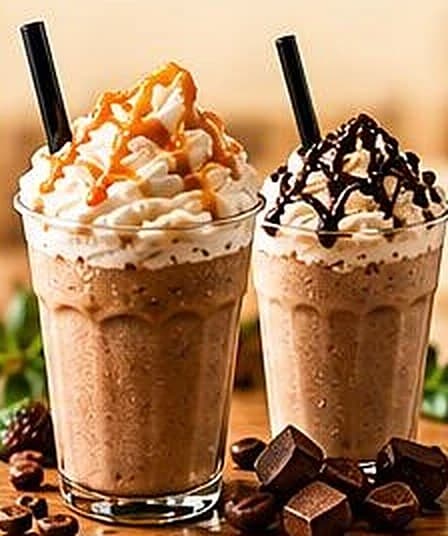 Karamelli ve çikolatalı iki frappe